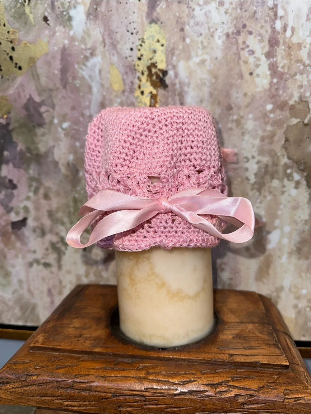 Pink Floral Crochet Baby Hat with Feather Accent